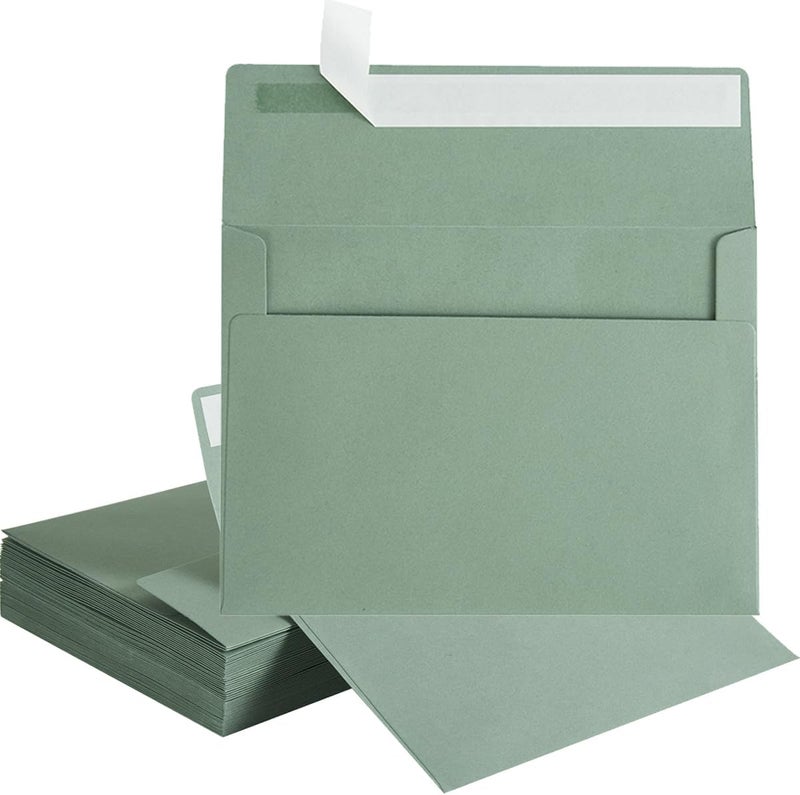 Wishop 50 Pack 5 x 7 Envelopes Colored Self Seal for Wedding, Party Invitations, Greeting Cards, Announcements, Photos, 5.24 x 7.21 Inches (Sage Green) - Image 1